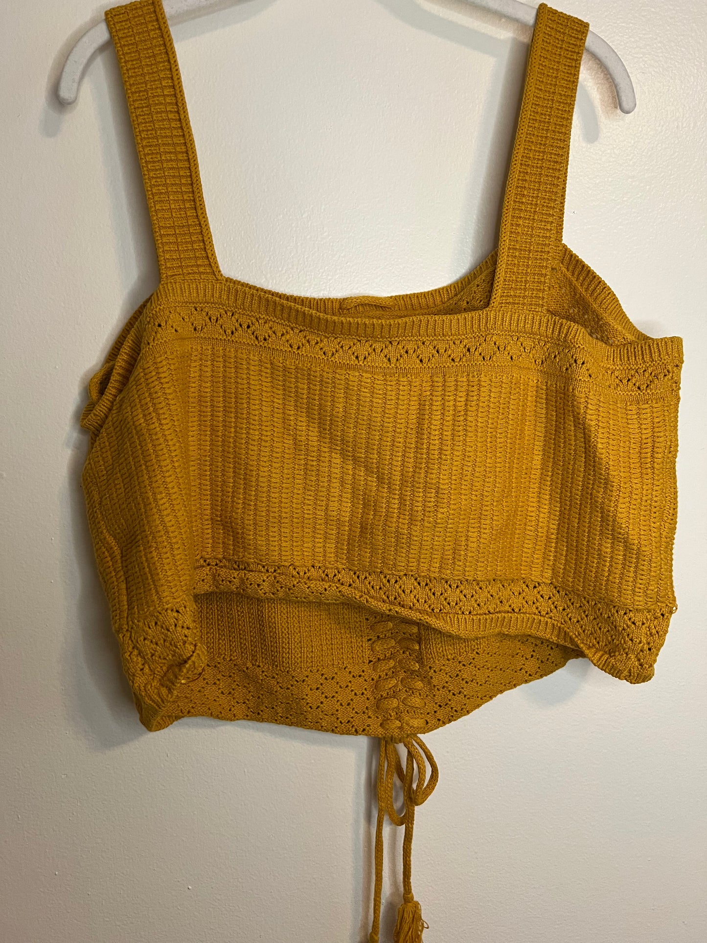 Ryegrass Mustard Yellow Crochet Cropped Tank Top