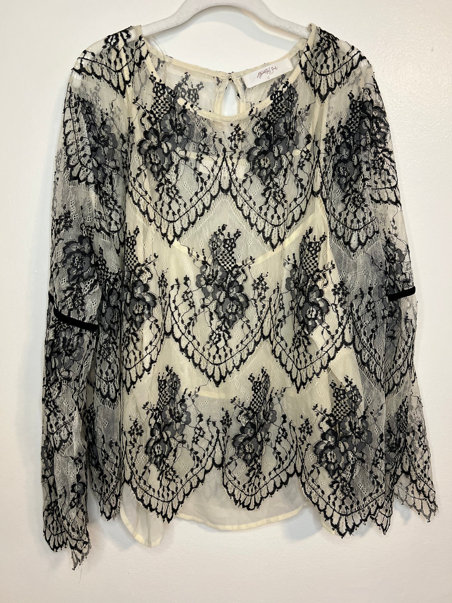 A Beautiful Soul Black And Beige Lace Blouse