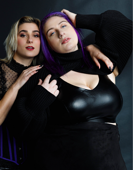 Eloquii Black Ribbed Sweater Sleeves w/ Turtle Neck