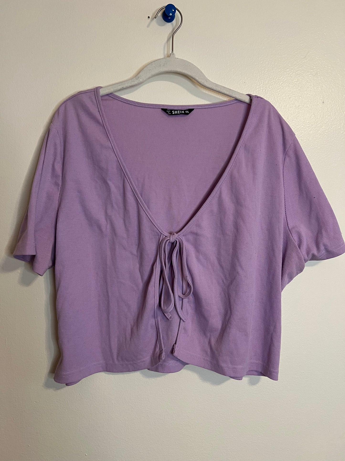 SHEIN Purple Cropped Tie Top Short Sleeve