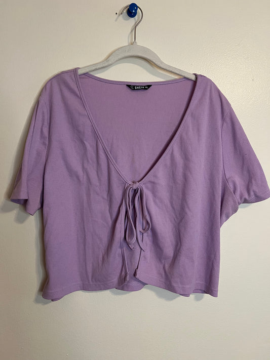 SHEIN Purple Cropped Tie Top Short Sleeve