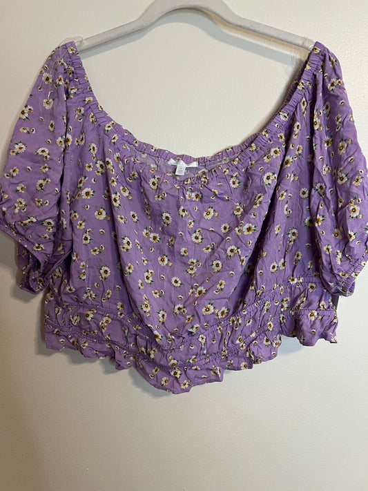 Abound Purple Floral Off The Shoulder Cropped Top