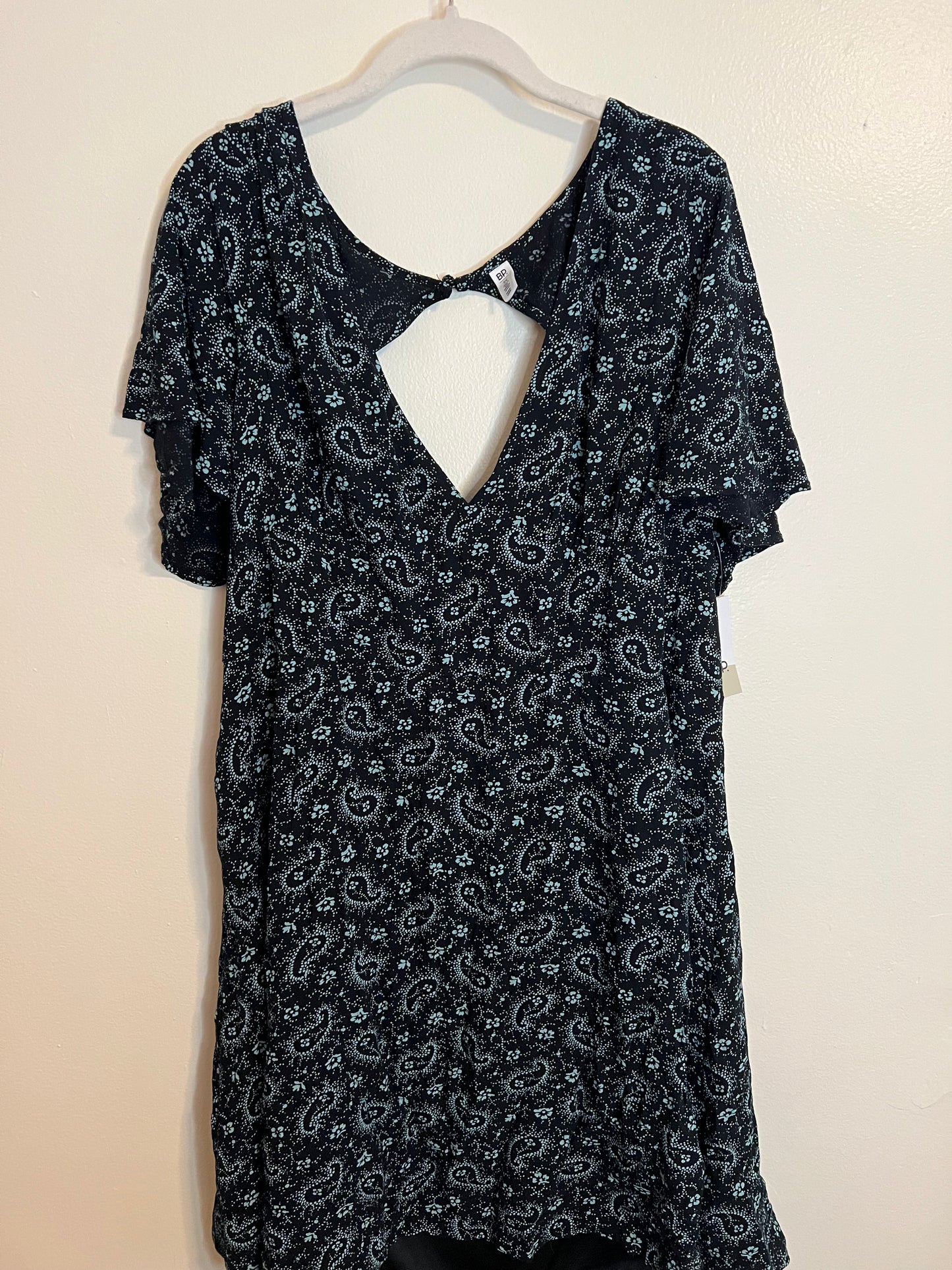 BP Blue And Black Paisley Dress With Large Back Cutout