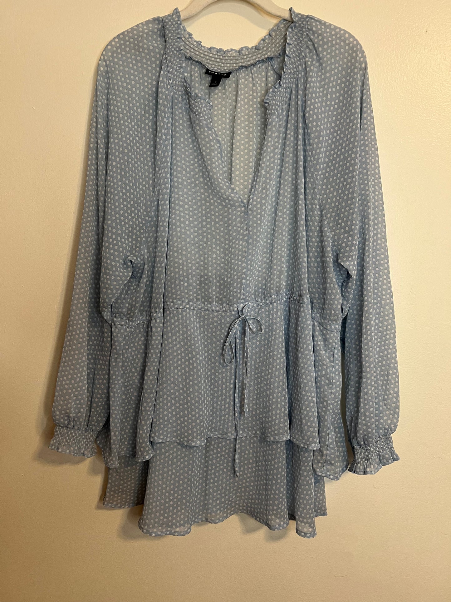 Torrid Light Blue And White Polka Dot Blouse