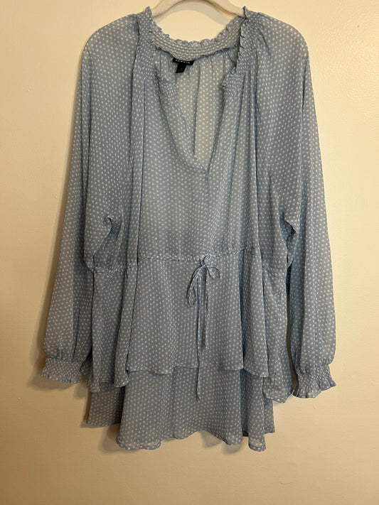 Torrid Light Blue And White Polka Dot Blouse