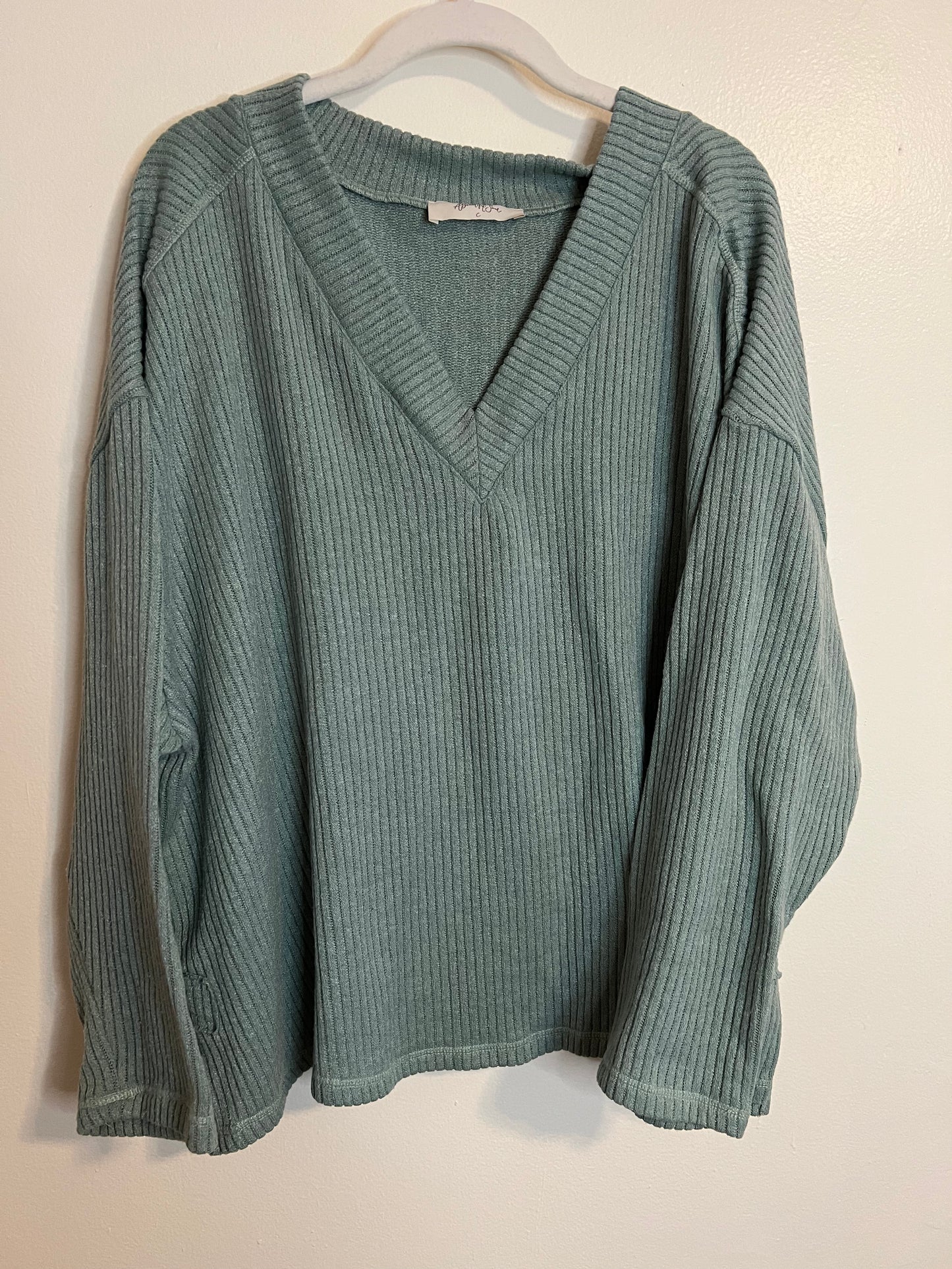 A Beautiful Soul Light Blue Ribbed V Neck Sweater
