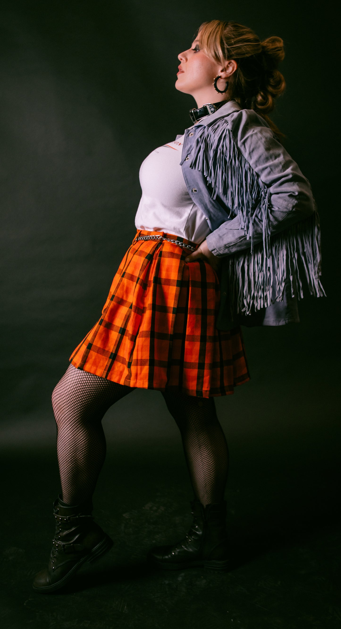 Hot Topic Orange Plaid Skirt