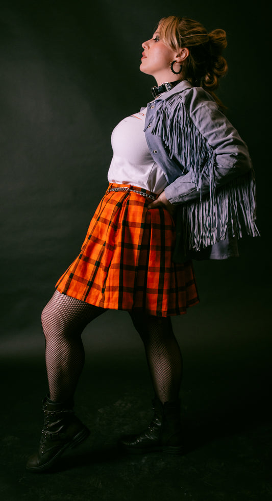 Hot Topic Orange Plaid Skirt