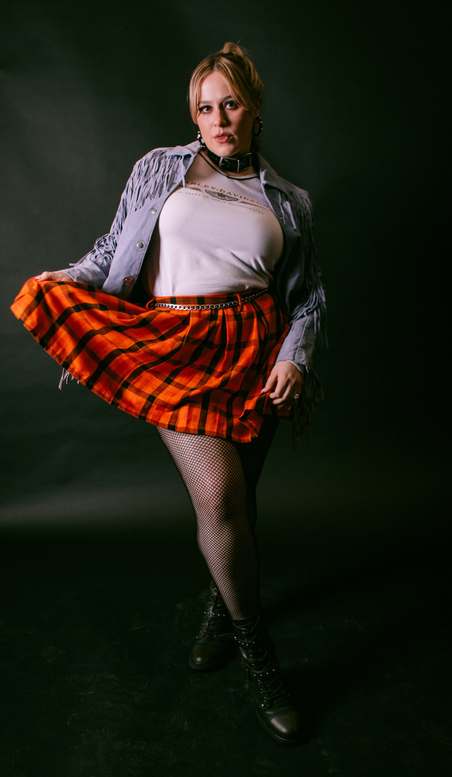 Hot Topic Orange Plaid Skirt